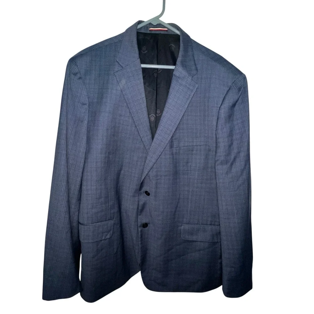 Tommy Hilfiger Men's Blue Glen Plaid Wool Blend Sports Jacket Blazer Size 50R‎